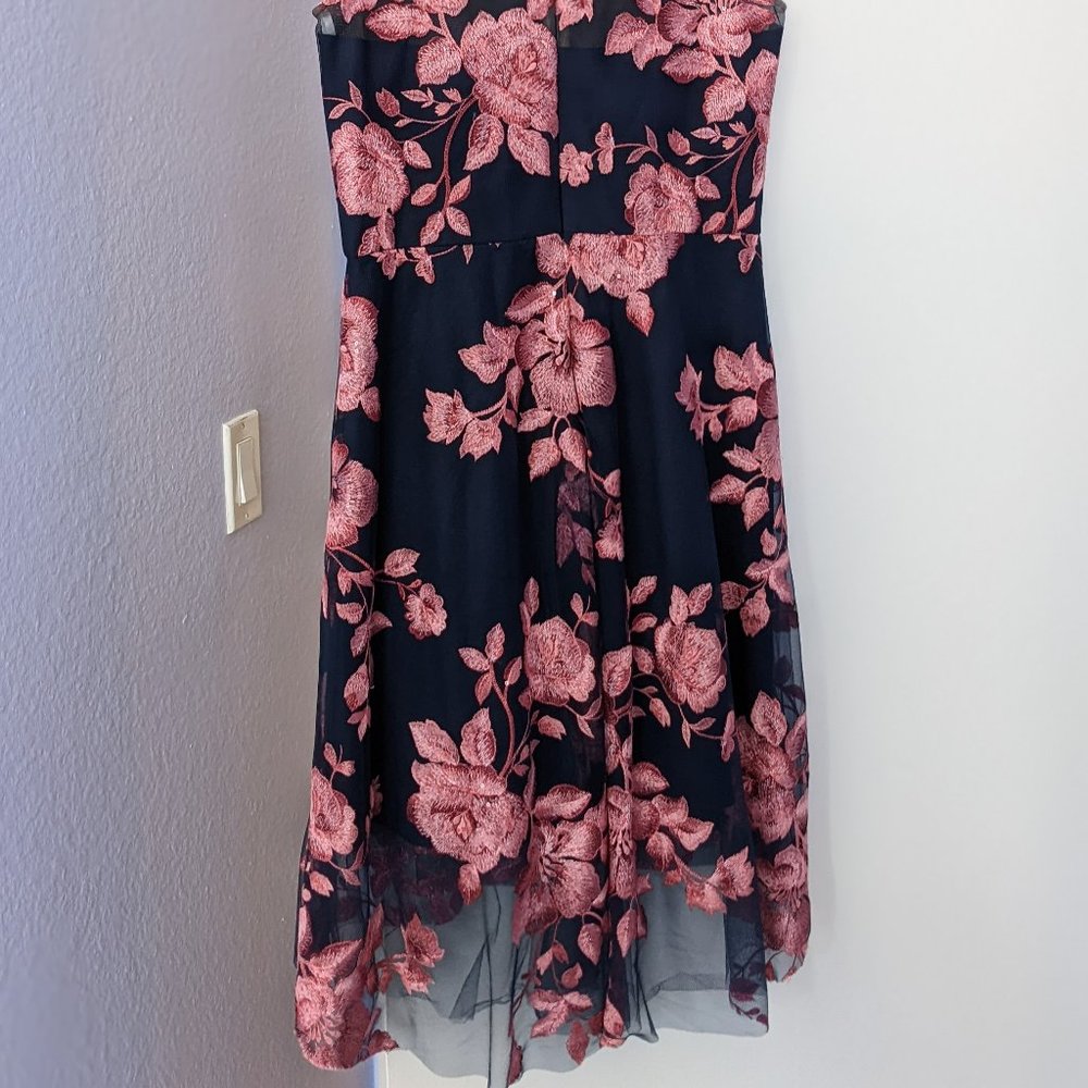 Mikael Aghal navy blue and pink knee length embroidered cocktail dress sz 10 - Picture 4 of 7